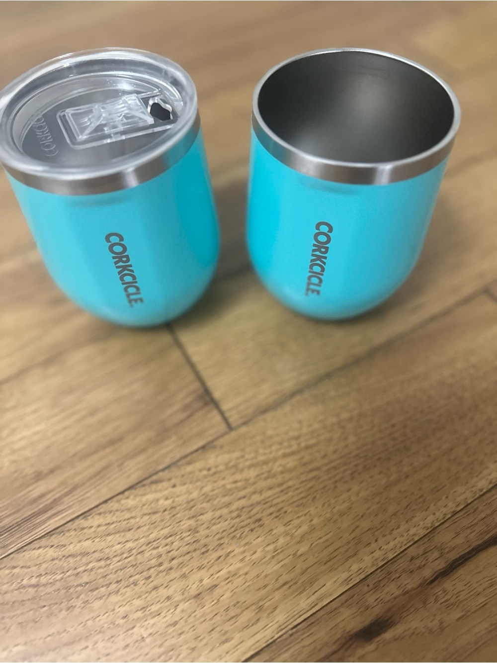 Corkcicle Aqua Blue Insulated Stemless Wine Tumblers cups - Set of 2